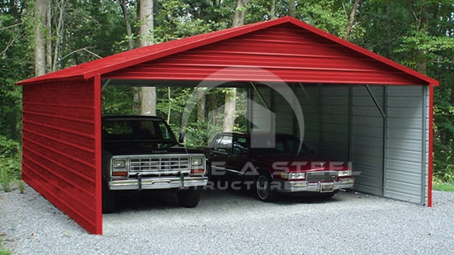 20×31 Boxed Eave Style Carport with Sides Closed and Two Gables