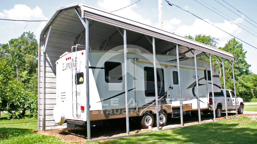 12×30 RV Carport Boxed Eave Style with One Side Closed