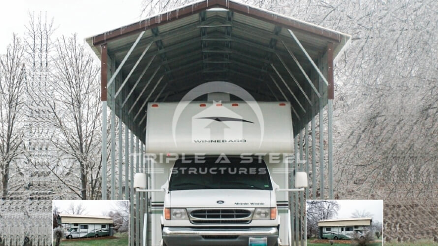 18×30 Vertical Roof Style RV with 1 Panel Each Side