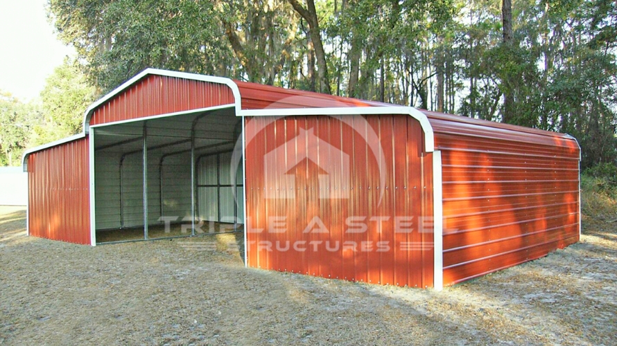 44×36 Regular Style Horse Barn with Fully Enclosed Garage Lean Too’s