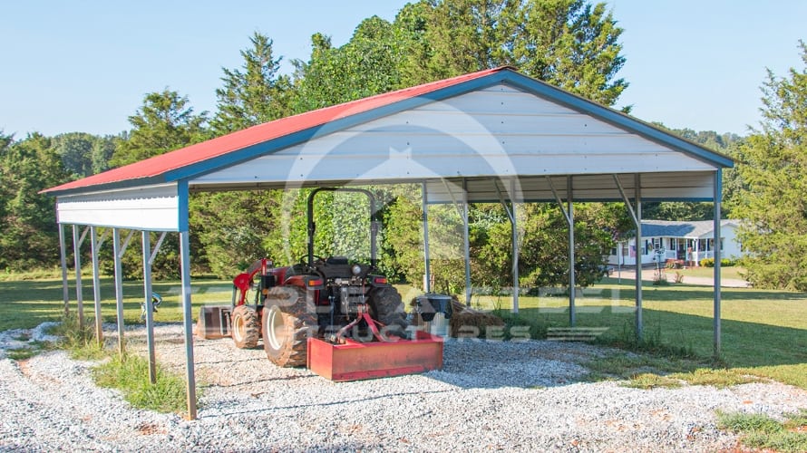 24×26 Vertical Roof Style Carport with One Half Panel Each Side