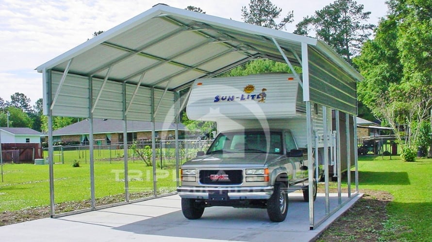 22×26 Vertical Roof Style Carport with One Panel on Each Side