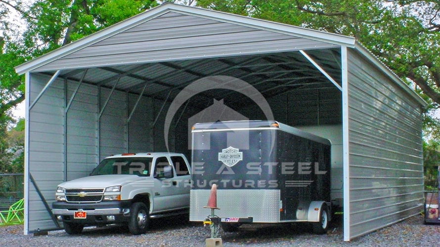 24x41 Vertical Roof Style carport with Both Sides Closed and One End Closed